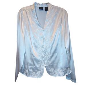 Laura Scott Woman White Satiny Button Front Blouse Size 18W Classic Work Dressy